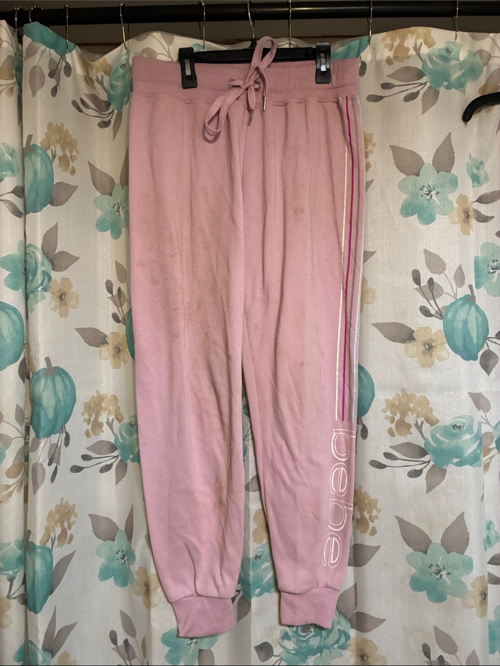 bebe Pink Logo Sweat Joggers with Side Stripe